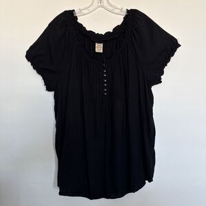 Women’s Black Cap Sleeve Casual Tunic Top Blouse Size XXL Button Front Relax